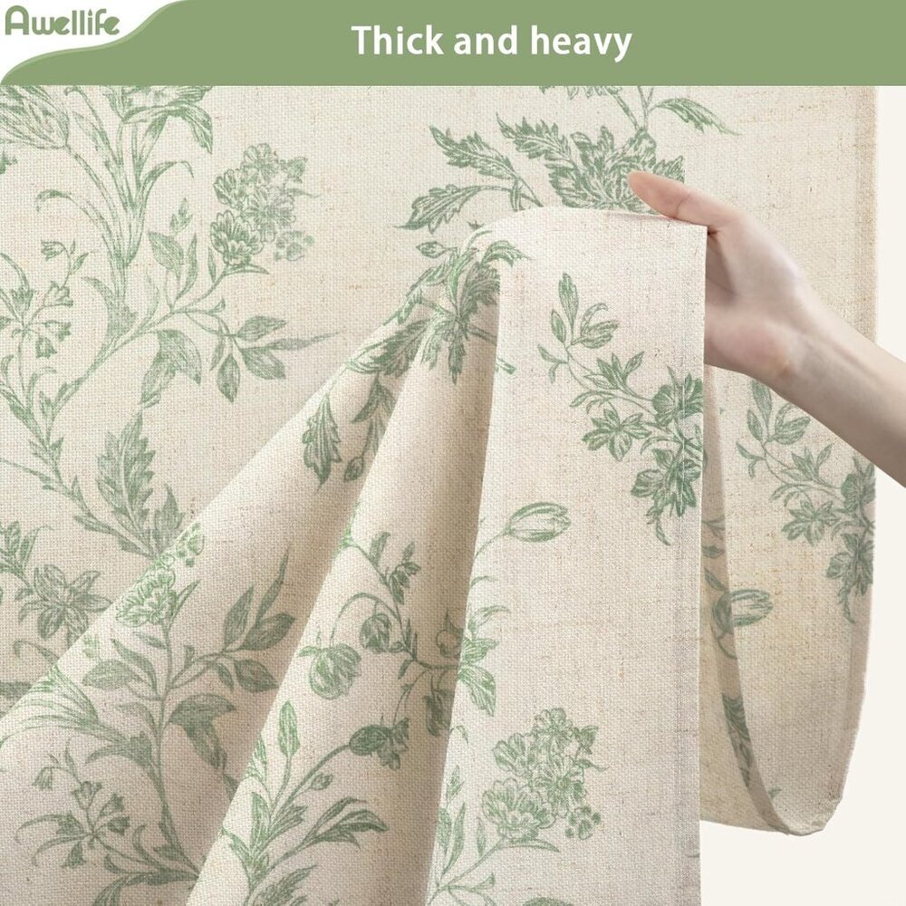 Beige Linen Shower Curtain,Sage Green Cotton Floral Cottagecore Spring Shower Cu - Picture 4 of 6